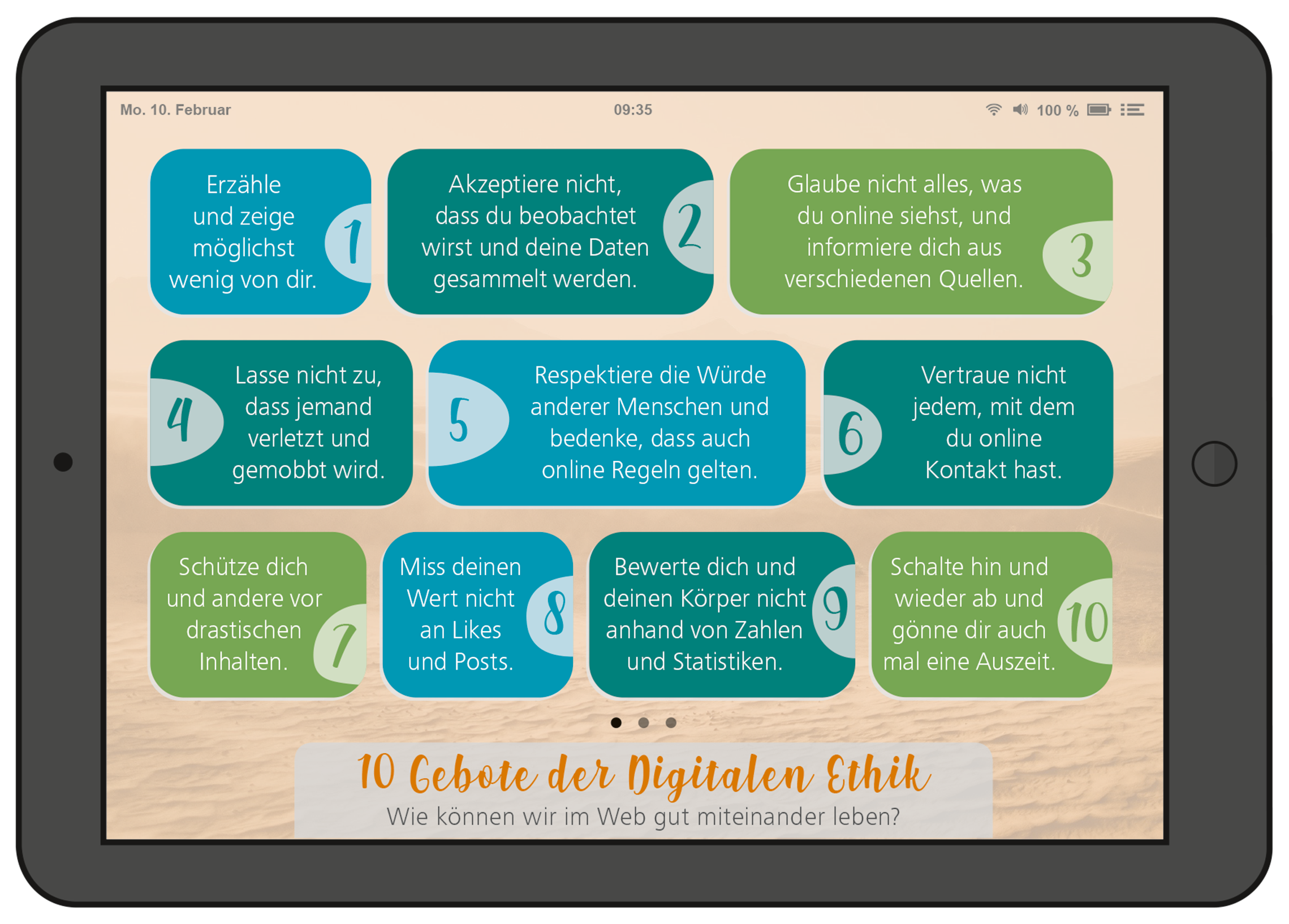 10 Gebote der digitalen Ethik Darstellung auf Tablet