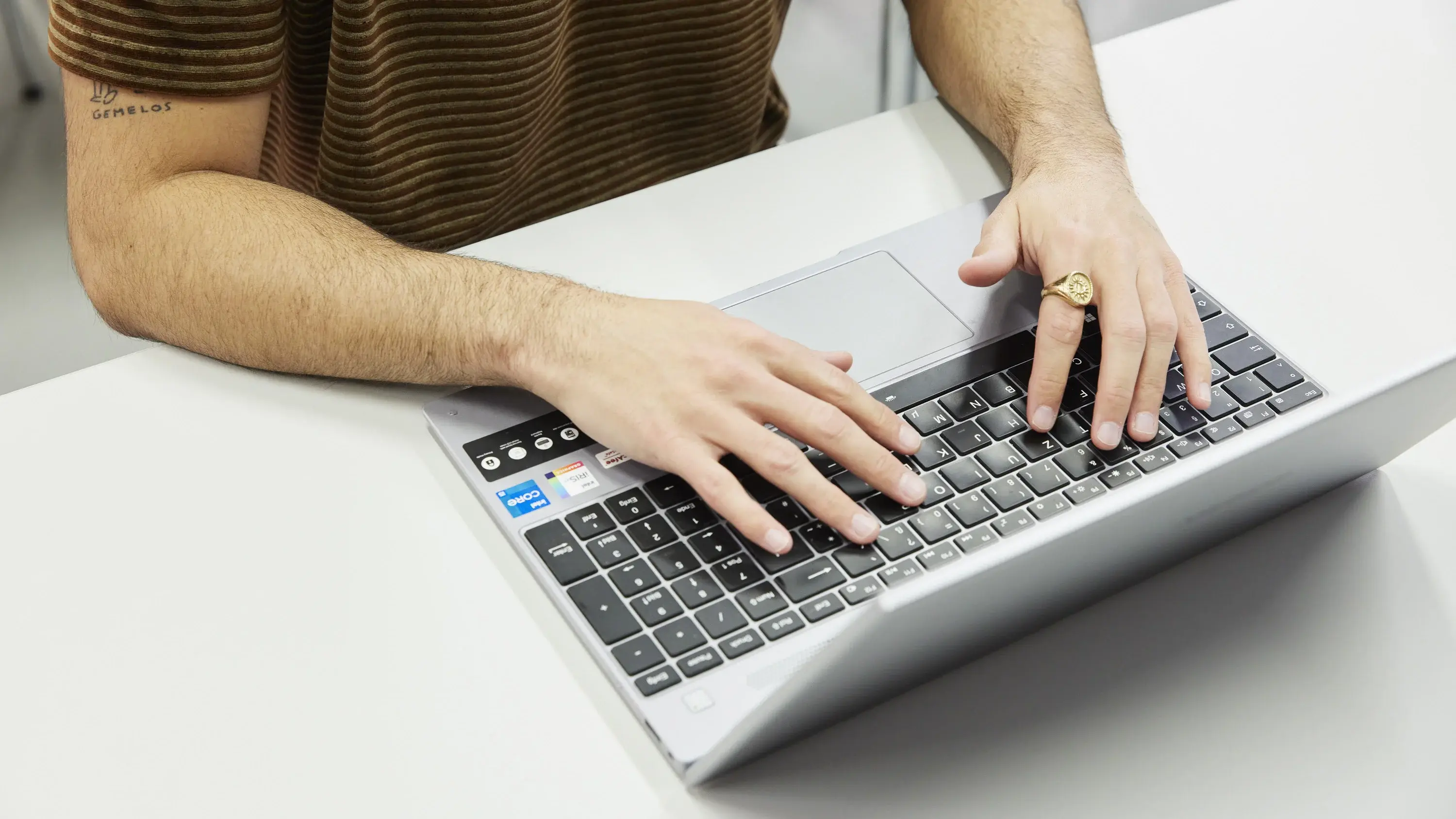 A student is working on a laptop.