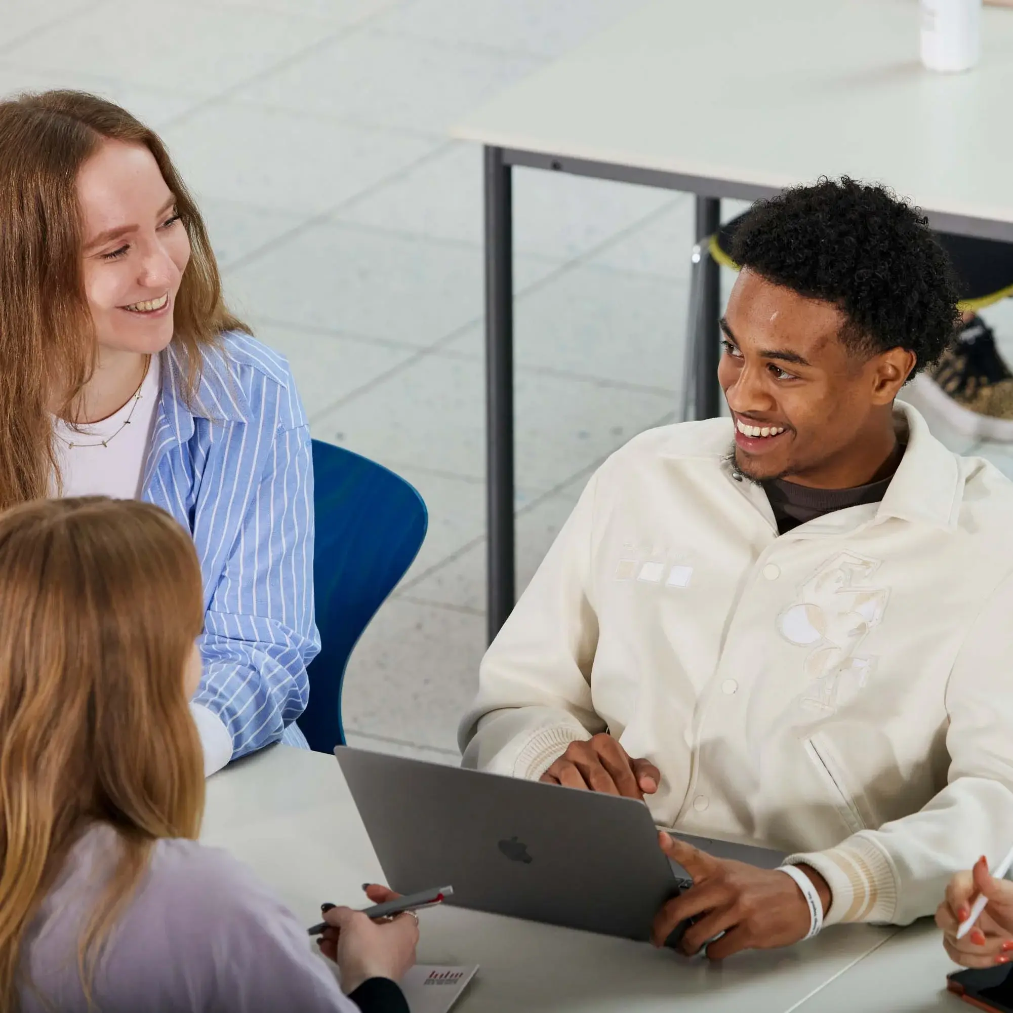 Students work together at the learning bar.