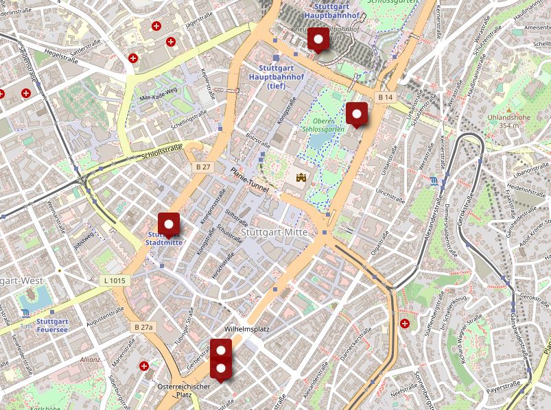 Open Streat Map Screenshot von den vorgestellten Spots