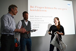 Prof. Ulrich Huse, BoD-Pressesprecher Thorsten Simon und Mediapublisherin Rebecca Notter (Foto: fm059)