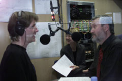 Die Professoren Graebe, Weber und von Keitz (v.l.) im HdM-Radiostudio