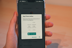 Mithilfe des App-Timers kann man sich ein Limit für die Nutzungsdauer setzen.
