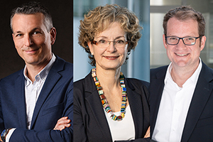 Der Hochschulratsvorsitzende Andreas Bieswanger, seine Stellvertreterin Prof. Cornelia Vonhof und der neue Hochschulrat Prof. Dr. Simon Wiest (von links, Fotos: IBM, HdM)