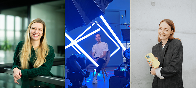Drei Talente unter 30: Lea Weinmann, Kai Leitenberger und Nina Weise (von links, Fotos: SZ/Niklas Keller/Simon Kirchgeßner/Milena Radatz)