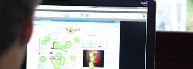 Eye-Tracking mit Heatmap-Analyse: Die Kalt-Warmdarstellung zeigt, welche Bereiche einer Webseite besonders oft fixiert werden (Foto: Sabrina Konrad). Eye-Tracking mit Heatmap-Analyse: Die Kalt-Warmdarstellung zeigt, welche Bereiche einer Webseite besonders oft fixiert werden (Foto: Sabrina Konrad).