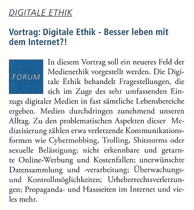 Oliver Zöllner als Vortragsgast im Ruhrgebiet: Ankündigungstext der Volkshochschule Mülheim an der Ruhr.