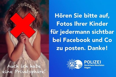 Der Aufruf der Polizei Hagen vom Oktober 2015, keine Kinderbilder in Social Media frei zugänglich zu posten. (Bildquelle: Polizei Hagen i.W./mit freundlicher Genehmigung) Der Aufruf der Polizei Hagen vom Oktober 2015, keine Kinderbilder in Social Media frei zugänglich zu posten. (Bildquelle: Polizei Hagen i.W./mit freundlicher Genehmigung)