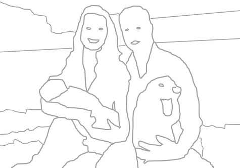 Maria und Josef mit dem Jesuskindlein. Nein. Doch. Oh! Es sind Catherine, William und George. Zwei Hunde sind auch dabei, denn Schafe waren nicht verfügbar. Was hat das alles zu bedeuten? (Zeichnung nach Fotovorlage: Oliver Zöllner) Maria und Josef mit dem Jesuskindlein. Nein. Doch. Oh! Es sind Catherine, William und George. Zwei Hunde sind auch dabei, denn Schafe waren nicht verfügbar. Was hat das alles zu bedeuten? (Zeichnung nach Fotovorlage: Oliver Zöllner)