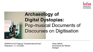 In seinem Vortrag zeichnete Oliver Zöllner die Widerspiegelungen digitaler Transformationen in der Popmusik nach. In seinem Vortrag zeichnete Oliver Zöllner die Widerspiegelungen digitaler Transformationen in der Popmusik nach.