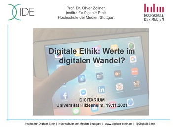 Oliver Zöllners Vortrag an der Universität Hildesheim nahm Werte in der digitalen Welt in den Fokus. Oliver Zöllners Vortrag an der Universität Hildesheim nahm Werte in der digitalen Welt in den Fokus.
