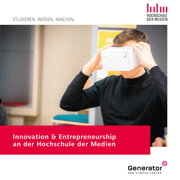 Bild des Booklets "Innovation & Entrepreneurship an der Hochschule der Medien", mit Link zum Download.