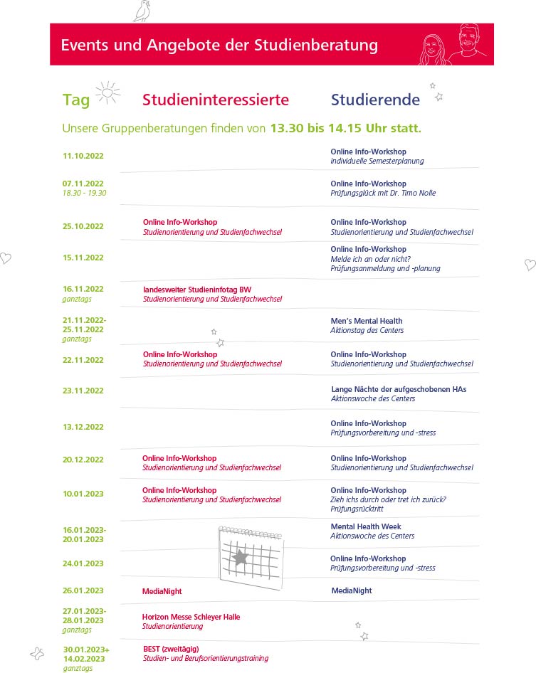 Events und Angebote der Studienberatung im Wintersemester 2022/2023